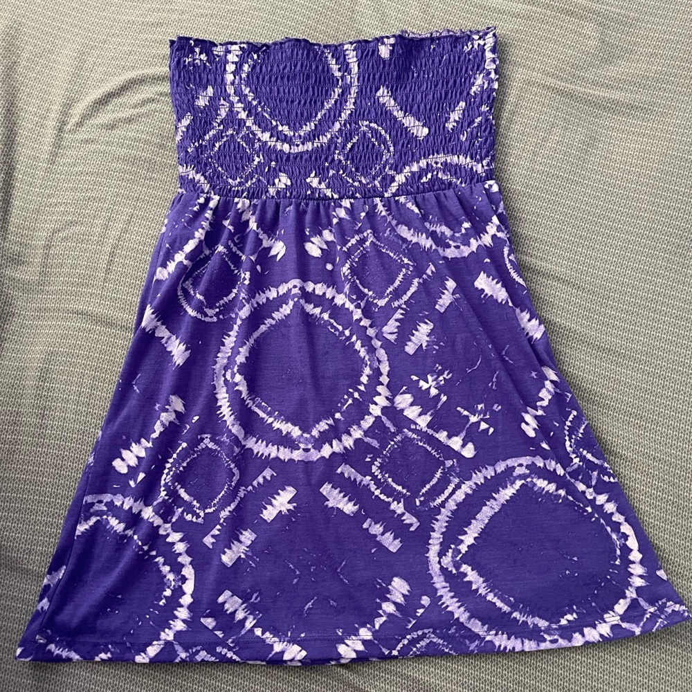 Purple Die-Tye Strapless Mini Dress
